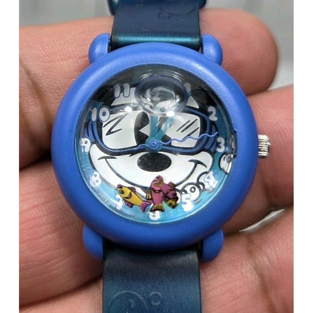 Disney Vintage Kids Timex Mickey Bubble Watch Analog Blue Fish Bowl RARE
